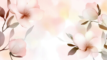 Obraz premium Soft pink magnolia flower, delicate petal, gentle leaf, elegant branch, and subtle watercolor background create romantic, dreamy, and serene floral illustration for spring design