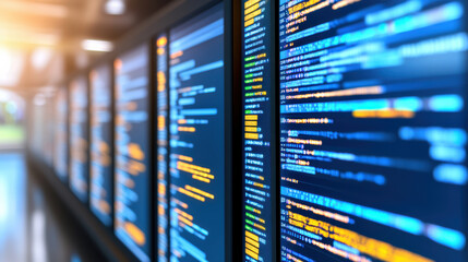 AI powered server room code display with colorful programming text and dynamic cloud insights
