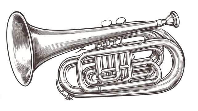Detailed illustration of a brass instrument euphonium isolated on white