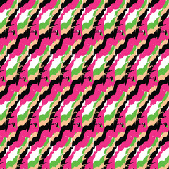 Abstract dynamic shapes create a vibrant, colorful pattern perfect for modern fabric, textile design, and bold statement apparel.