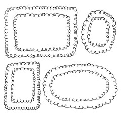 Obraz premium Set of doodle frames drawn with black ballpoint pen isolated on white background.