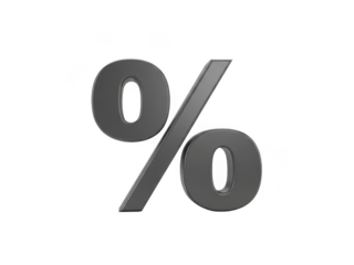 Metallic 3d percentage symbol graphic for sales and discounts transparent background