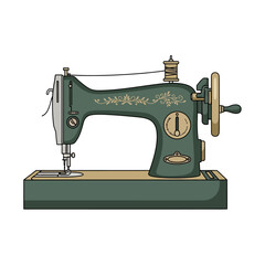 Vintage sewing machine illustration on a white background with floral designs