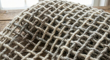 Woven mesh of intersecting woolen wires forming grid pattern