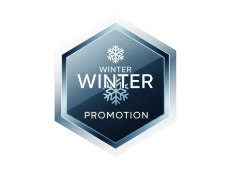 Winter promotion hexagonal emblem with snowflake icon and metallic border transparent background - Powered by Adobe