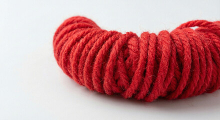 Single coil of bright red woolen wire resting on white surface