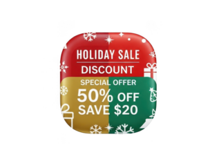 Festive holiday sale discount special offer save big with 50% off and $20 savings transparent background