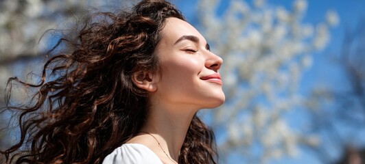Woman enjoying spring day outdoors.