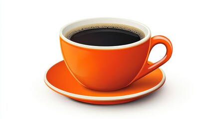 Obraz premium Orange coffee cup and saucer with dark coffee on white background