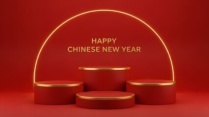 Happy chinese new year celebration with red and gold decorations