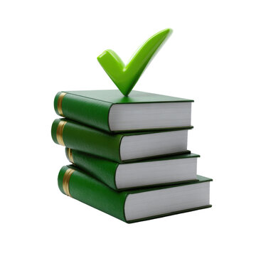 Stack of green books with a check mark symbolizing knowledge