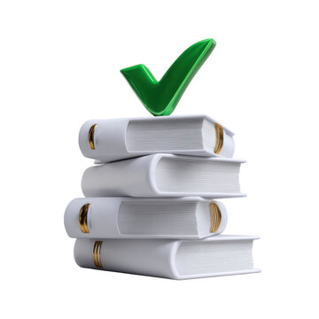 Check mark on stack of books: symbol of approval and knowledge