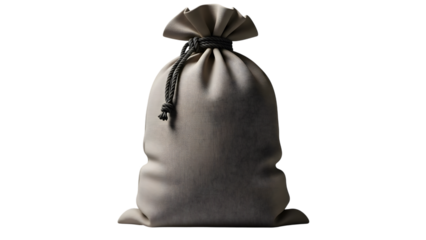 Silver money bag with drawstring on transparent background, finance concept