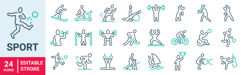 Sport people, web line icon collection. fitness. lifestyle concept. Editable stroke.