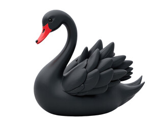 Fototapeta premium A close-up of a black swan's face with a bright red beak against a pure white background