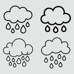 Four cloud rain drop illustrations