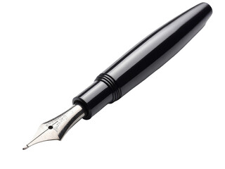 A close-up shot of a fountain pen with a black nib on a white background, great for highlighting or writing