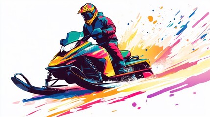 Snowmobiling adventure colorful illustration snowmobile rider white background