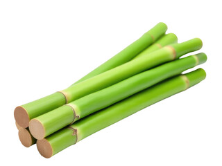 Obraz premium A collection of green bamboo sticks lying flat on a white background