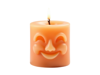 A lit candle with a smiling face, perfect for use in decoration or photography