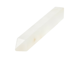 A single piece of white marble set against a clean white background