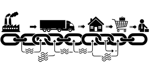 Naklejka premium Supply Chain Links Integration Vector Silhouette