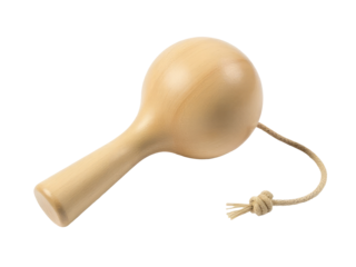 A wooden toy secured by a rope