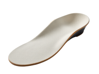 A close-up of a white shoe with a black sole