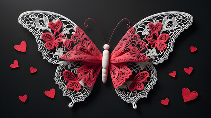 Bright pink butterfly on a white background	