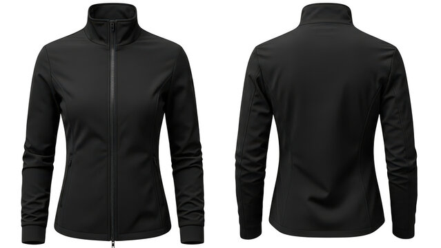 Black full-zip fleece jacket isolated on white background