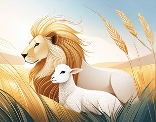 The Lion and The Lamb.  Together the Majestic lion and gentle lamb symbolize peace and harmony. Minimalistic abstract