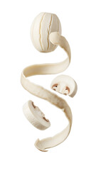 Fresh peeled white mushroom with slices isolated on white background, perfect for cooking and recipe illustrations