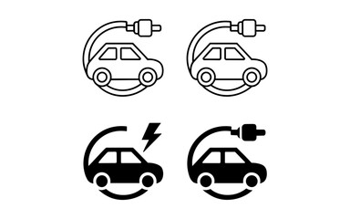 Fototapeta premium Electric car silhouette vector design, electric car line with charging stations, black silhouette of an electric car charging, hybrid technology vehicles car logo idea vector based illustration