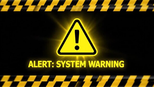 Warning sign displayed with alert text and geometric border against a dark background