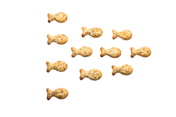 Fish Shaped Cheese and Seeds Crackers isolated on a transparent Background