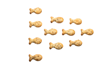 Fish Shaped Cheese and Seeds Crackers isolated on a transparent Background
