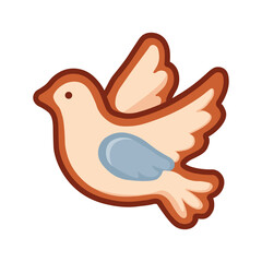 Gingerbread Vector Dove for Easter or Christmas Holidays, Wedding. Flat Cookie Illustration on White Background.