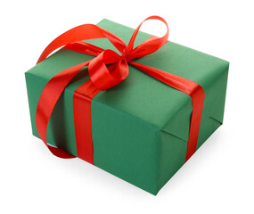 One beautiful Christmas gift box isolated on white