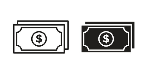 Cash icons. Line Illustration Vector Template. Clipart concept illustration