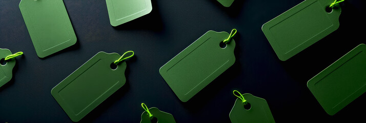 Simple green tags on minimalistic background highlight sale concept