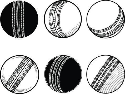 Vintage Cricket Balls Set Hand Drawn Sketch