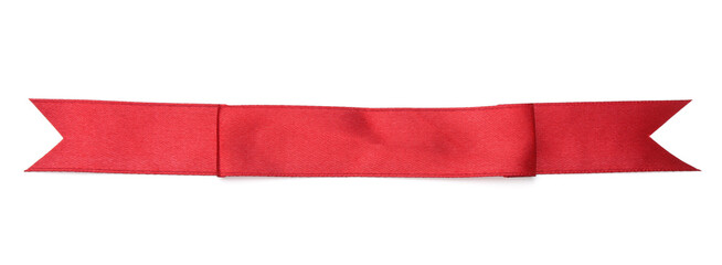 Beautiful red ribbon isolated on white, top view