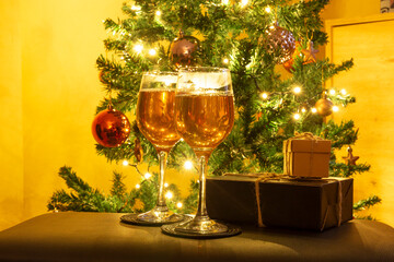 New Year theme with glasses and gifts