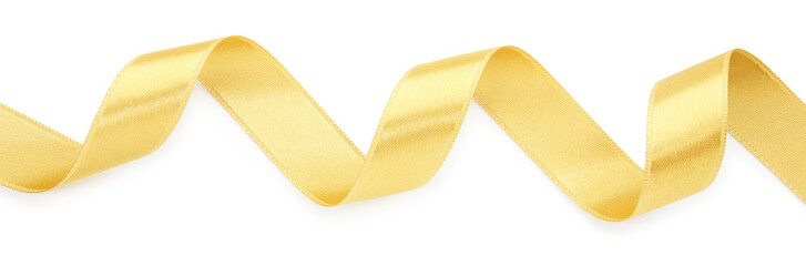 Beautiful golden ribbon isolated on white, top view