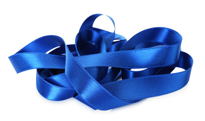 One stylish blue ribbon isolated on white