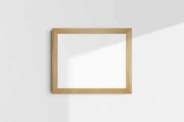 Horizontal frame mockup 5:4, 10x8, 4:5 landscape. Single oak wood frame mockup. Clean, modern, minimalist, bright. Shadow overlay.