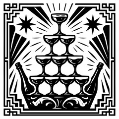 Vintage Champagne Glasses Celebration Illustration