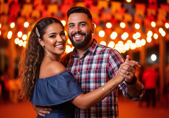 Couple dancing together with joy and love in a vibrant setting