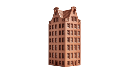 Tall brown brick traditional European apartment building isolated for urban city design.

