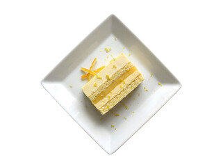 Delicious Slice of Lemon Cake on Elegant Plate Surrounded by Zesty Garnishes and Bright Colors